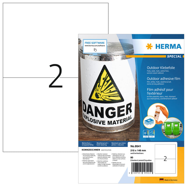 HERMA - Etikett 9541 210x148mm wetterfest weiß 80 Stück