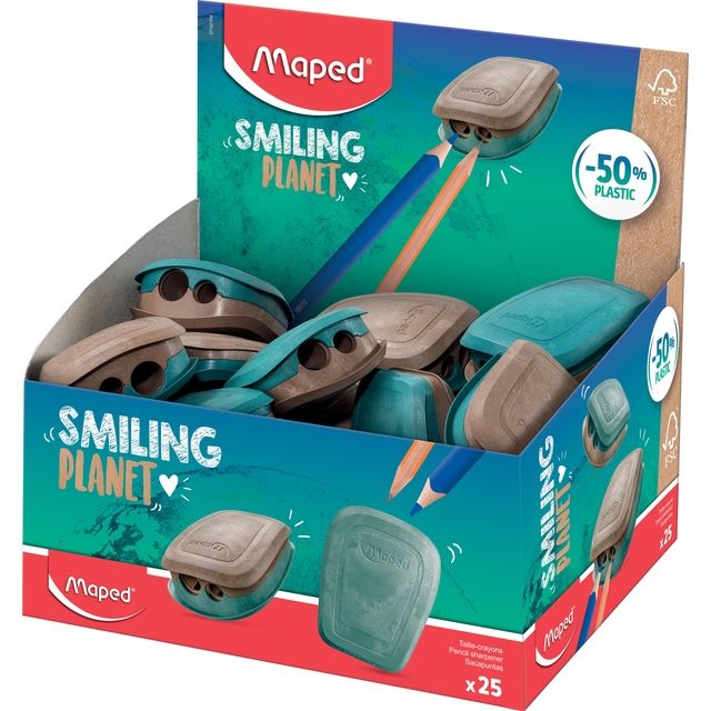 Maped - Bleistiftspitzer Smiling Planet 2-Loch-Display mit 25 Stück