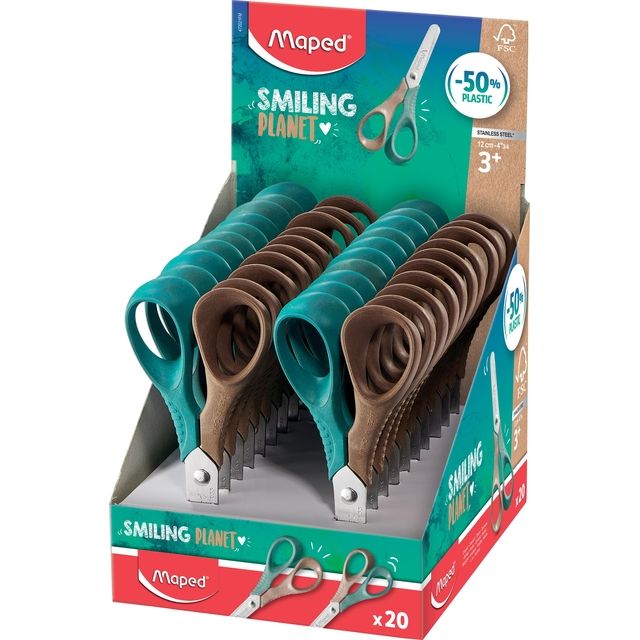 Maped - Schere Smiling Planet 12cm Display mit 20 Stück braun/grün