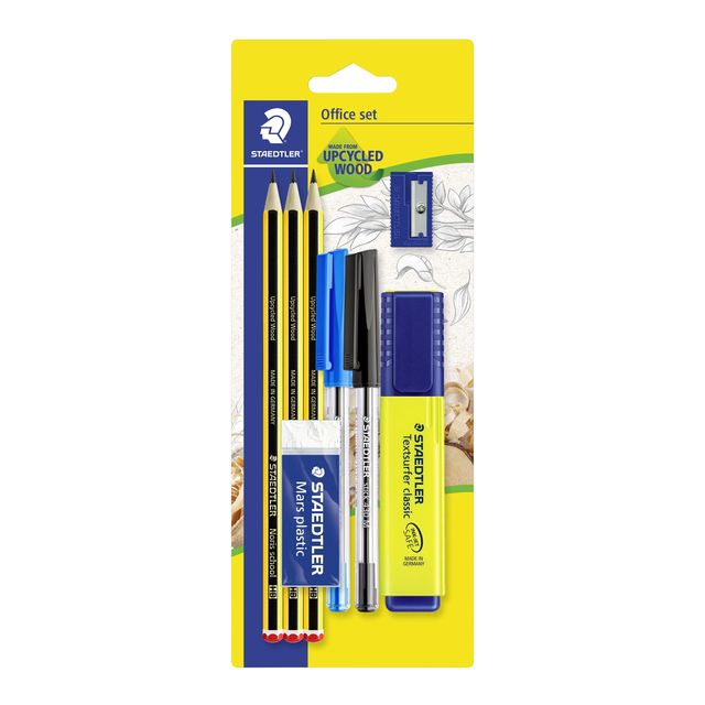 Staedtler - Schreibset Inhalt: 3 Noris Bleistifte HB, 2 Kugelschreiber, Textmarker, Radiergummi und Spitzer, 8 Stück