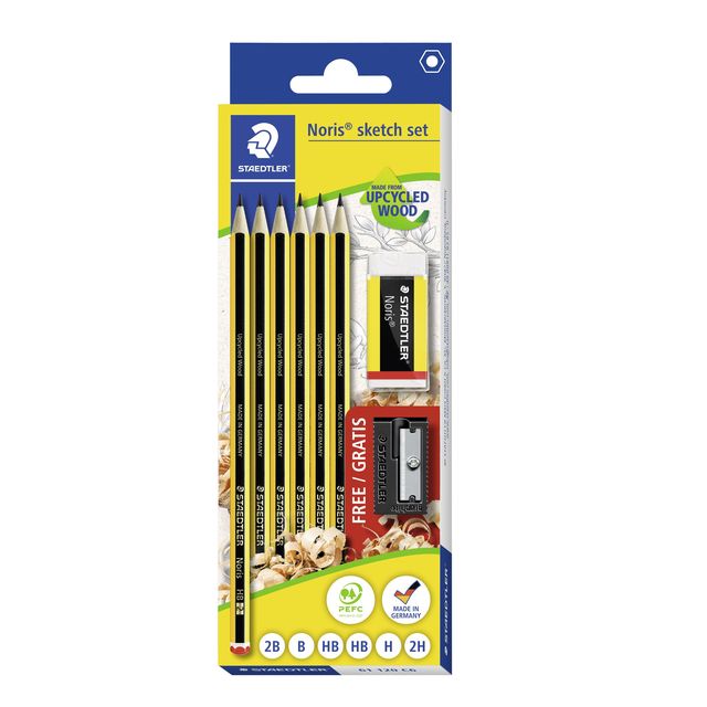Staedtler - Bleistift Noris HB Blister à 6 Stück mit Radiergummi und gratis Spitzer | 12 Stück