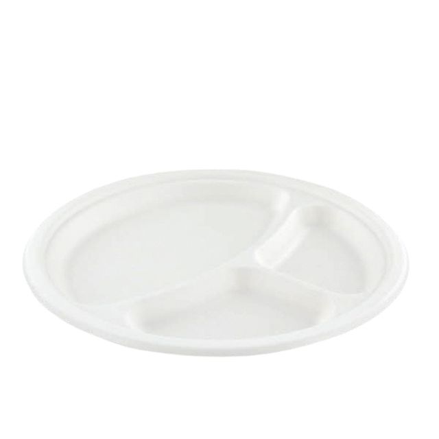 Quantore - Teller 260mm 3 Fächer Zuckerrohr PS-frei weiß 50 Stück