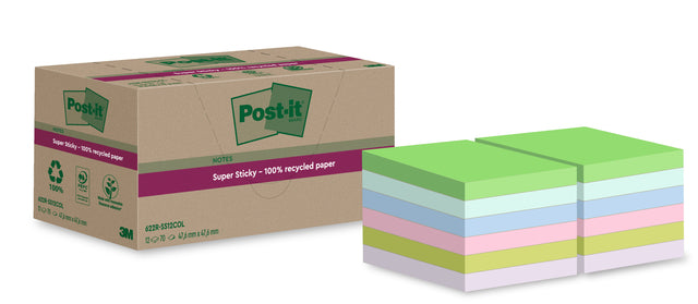 Memoblok 3m post-it 622 RSS12Col 47,6x 47,6 Ass.kl | 24 Stücke