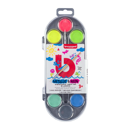 Bruynzeel - Aquarell-Kinderset mit 12 Metallic- und Neonfarben