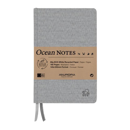 Aurora - Notizbuch Ocean A5 192 Seiten liniert 80gr Leinenstruktur Einband grau | 4 Stück