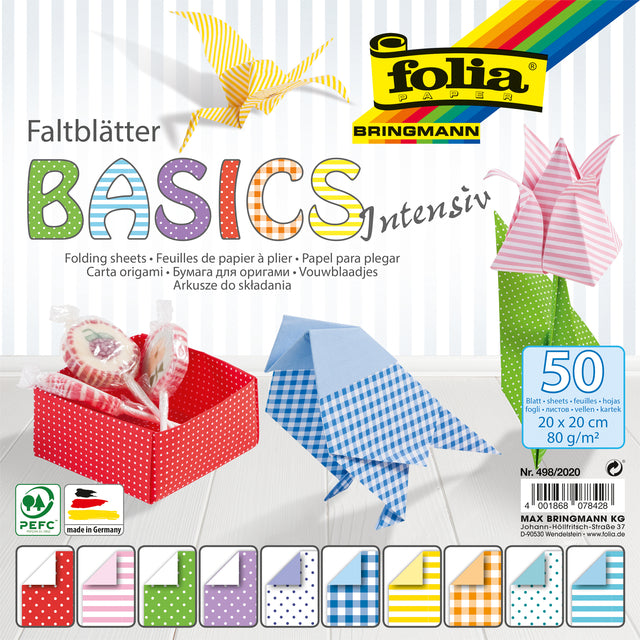 Folia Paper - Faltblätter Folia 80gr 20x20cm 50 Blatt 2-seitig 10 Grunddesigns