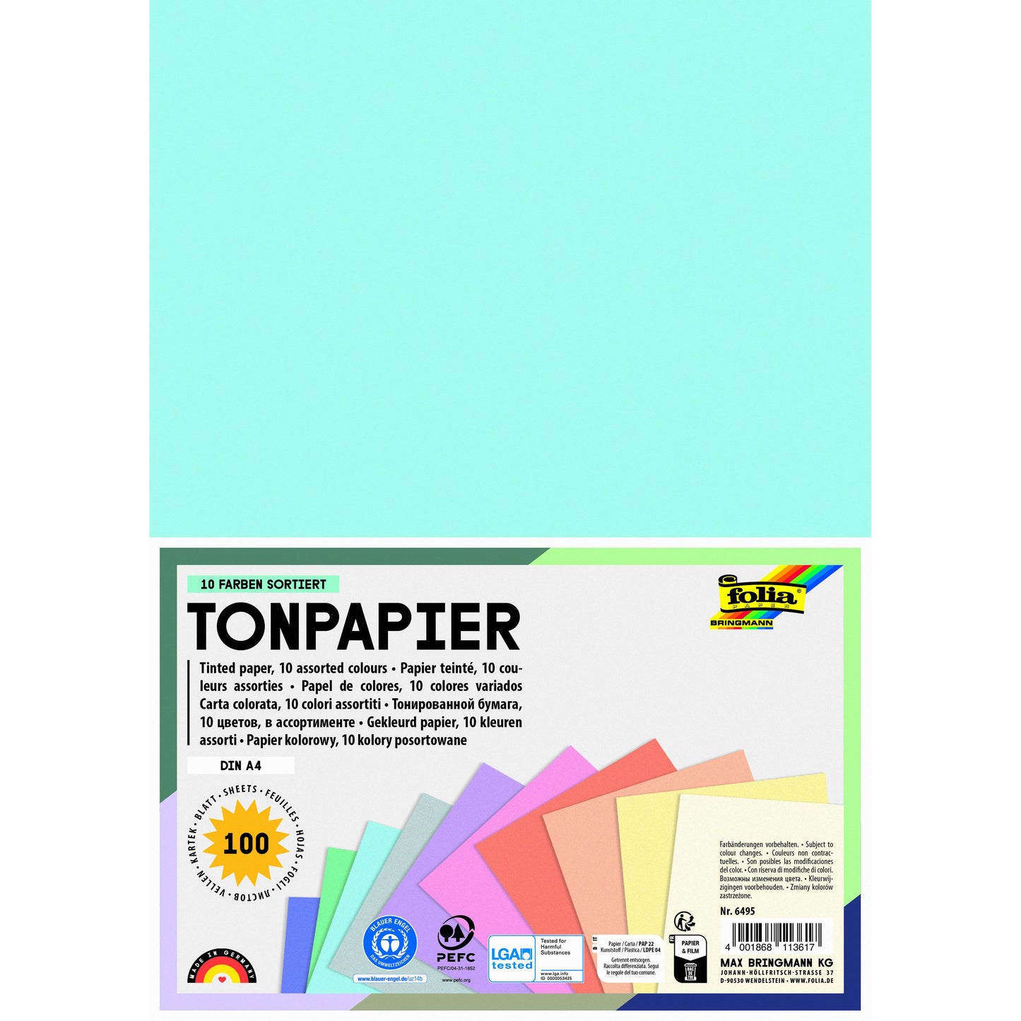 Folia - Bastelpapier A4 100 Blatt 10 Pastellfarben