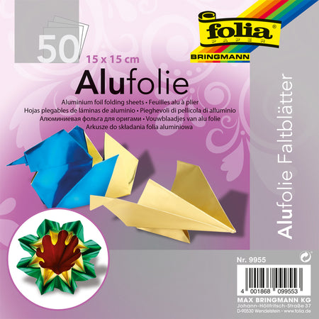 Folia Paper - Faltblätter Folia 15x15cm 50 Blatt Aluminiumfolie in verschiedenen Farben