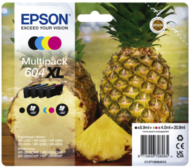 Epson - Tintenpatrone 604XL T10H64 Schwarz + 3 Farben | 8 Stück