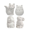 Creotime - Tierspardose Creativ Company Terrakotta 4 Stück Eule, Fuchs, Hase und Igel 9-10cm weiß