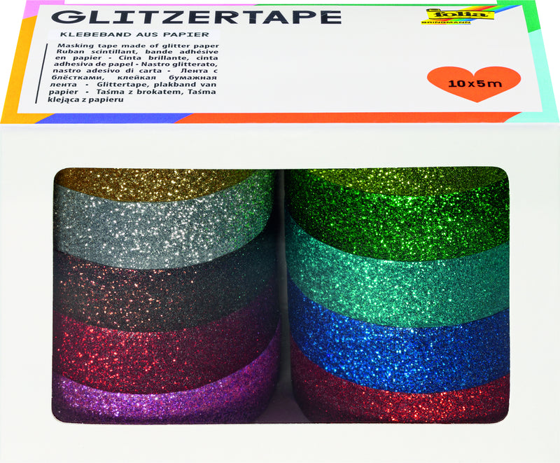 Folia Paper - Klebeband Folia Glitzer 5mx15mm 10 Stück 10 Farben
