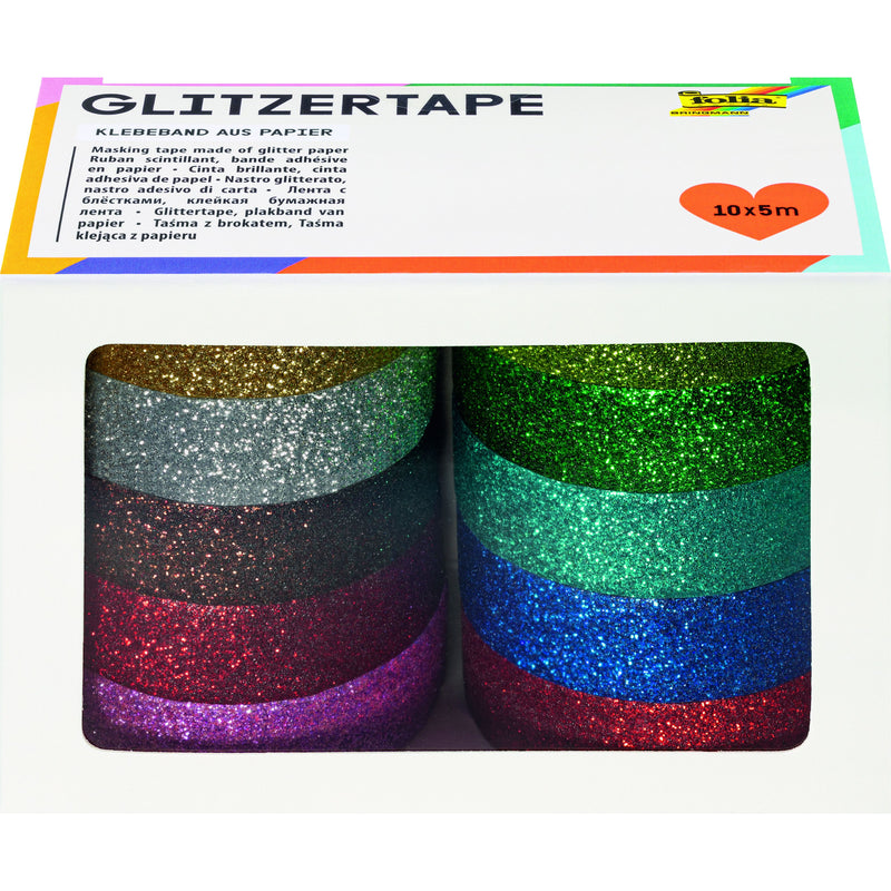 Folia Paper - Klebeband Folia Glitzer 5mx15mm 10 Stück 10 Farben | 6 Stück