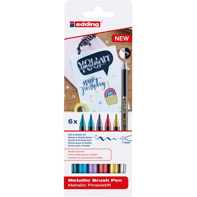 Edding - Brushpen 1340 metallic sortiertes Set à 6 Stück