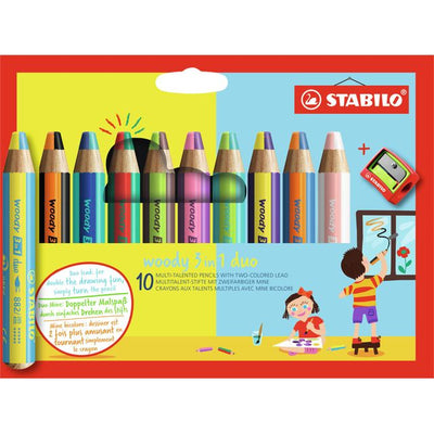 STABILO - Buntstifte 882 woody 3 in 1 Duo inklusive Bleistiftspitzer sortiert Etui 10 Stück