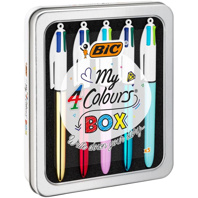 Bic – Kugelschreiber 4 Farben. Meine mittlere sortierte Dose mit 5 Stück