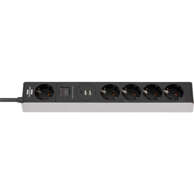 Brennerstuhl - Steckdosenleiste 5x 1+2 USB C Power Delivery 1,5 Meter grau/schwarz