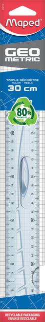 Geometrisch abgebildetes Lineal mit Griff 30cm | Umkarton mit 20 Blisterpackungen x 1 Stück