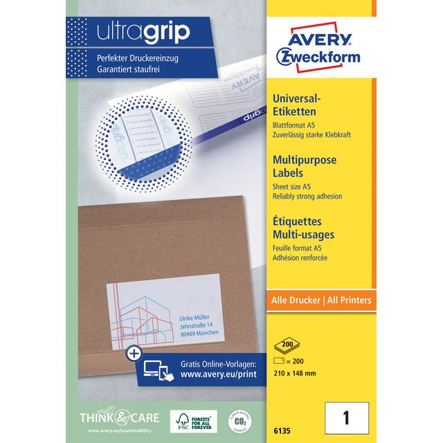 Avery Zweckform - Etikett Zweckform 6135 210x148mm weiß 200 Stück