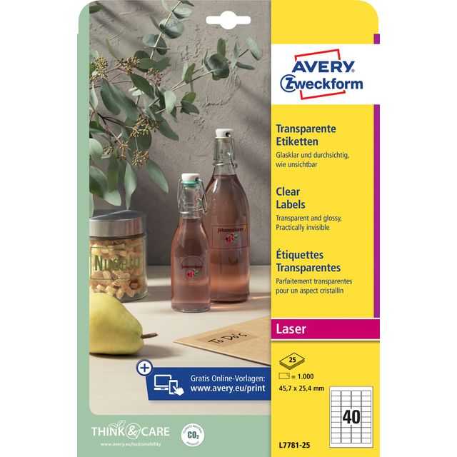 Avery Zweckform - Etikett Zweckform L7781-25 45,7x25,4mm transparent 1000 Stück