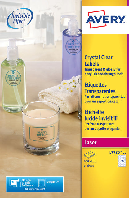 Etikett Avery L7780-25 um 40 mm transparent 600st | 5 Stücke