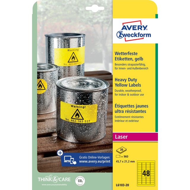 Avery - Heavy Duty Ft 45,7 x 21,2 mm gelbe Etiketten