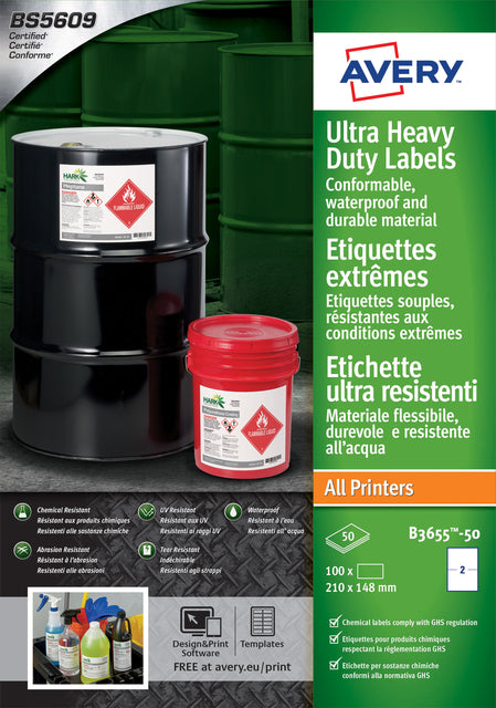 Avery - Label B3655-50 148x210mm Polyethylen weiß 100 Etiketten