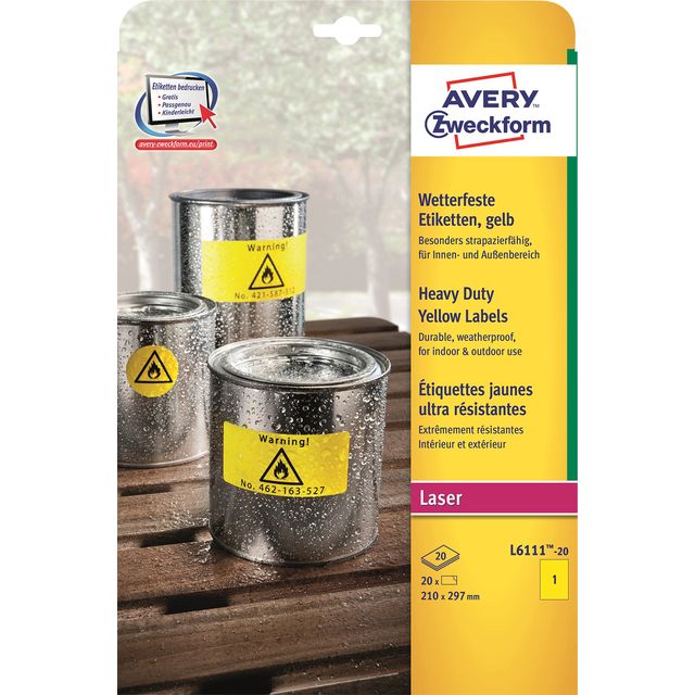 Avery Zweckform - Etikett Zweckform L6111-20 210x297mm gelb 20 Stück