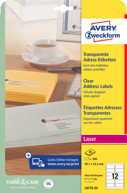 Etikett Avery L4772 99.1X42.3 Transparente Matte 300st