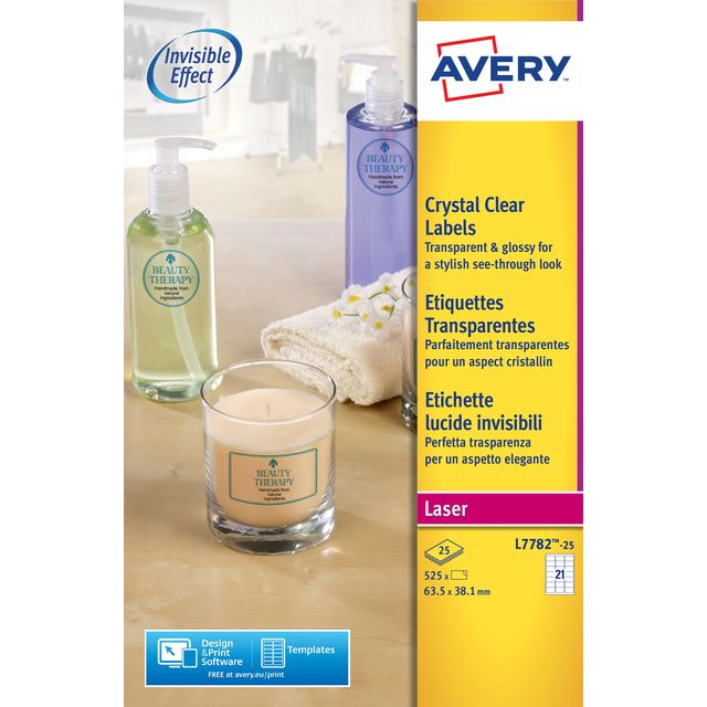Avery Zweckform - Etikett L7782-25 63,5x38,1mm transparent 525 Etiketten