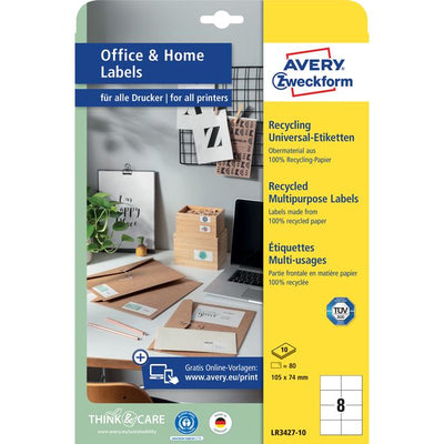 Avery Zweckform - Etiketten Zweckform LR3427-10 105x74 mm recycelt weiß 80 Stück
