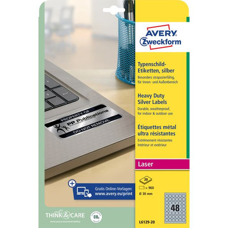 Avery Zweckform - Etikett Zweckform L6129-20 rund 30mm silber 960 Stück