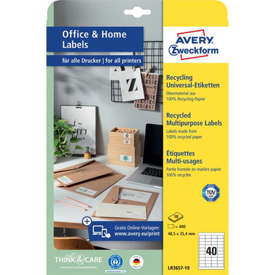 Avery Zweckform - Etikett Zweckform LR3657-10 48,5x25,4mm recycelt weiß 400 Stück