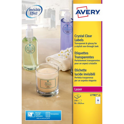 Avery - Etikett L7783-25 96x50,8mm transparent 250 Etiketten