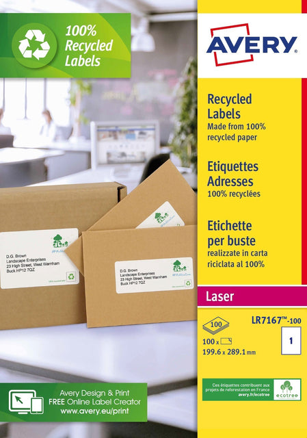 Label Avery LR7167 199.6x289.1 Recycelt WT 100ST