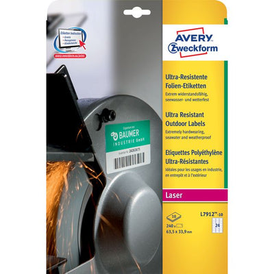 Avery Zweckform - Etikett Zweckform L7912-10 63,5x33,9mm Polyethylen weiß 240 Stück