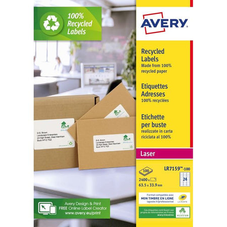 Avery – Etikett LR7159–100, 63,5 x 33,9 mm, recycelt, weiß, 2400 Etiketten