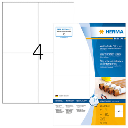 HERMA - Etikett 10773 105x148mm wetterfest weiß 320 Stück