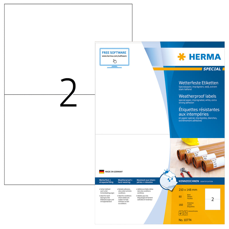 HERMA - Etikett 10774 210x148mm wetterfest weiß 160 Stück