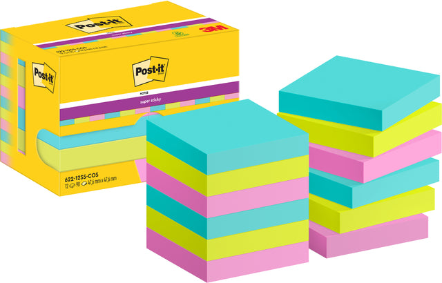 Notizblock 3m Post-it 622 Supers 47,6x47,6 kosmisch | Karton mit 12 Stück