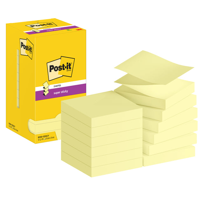 Notizblock 3m Post-it Z-Note S330 klebrig gelb | Karton mit 12 Stück