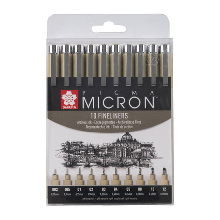 Sakura - Fineliner Pigma Micron Set mit 10 Schreibbreiten schwarz