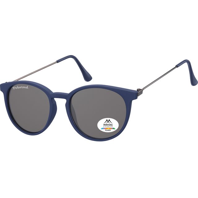 Montana – Sonnenbrille mit rauchpolarisiertem Rundglas und blauen Metallbügeln
