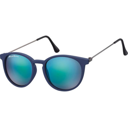 Montana – Sonnenbrille mit blauem Revo-Rundglas und mattblauen Metallbügeln