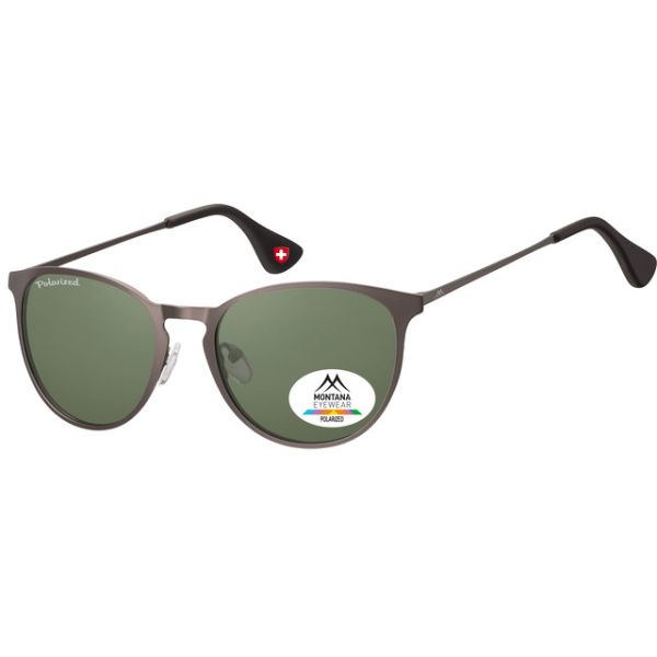 Montana – Sonnenbrille mit grünem, polarisiertem, rundem, stahlfarbenem G15-Glas