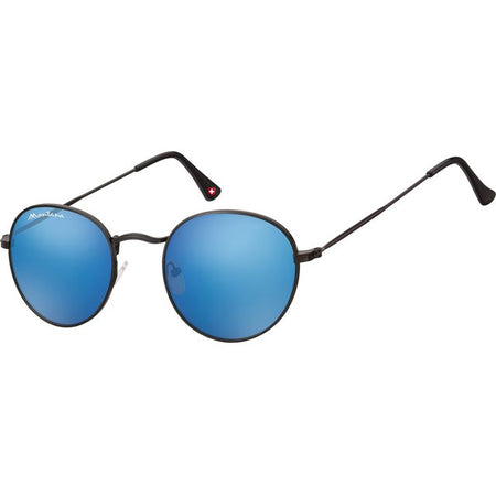 Montana – Sonnenbrille mit Revo-blauem, rundem Glas, Metall, mattschwarz
