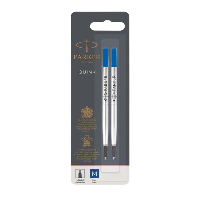 Parker – Quink Tintenroller-Nachfüllung, mittelblau, Blisterpackung mit 2 Stück