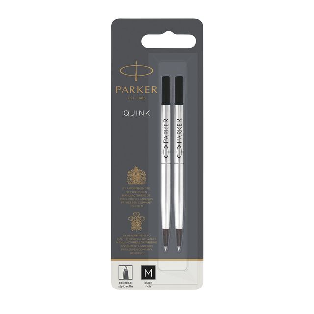 Parker – Quink Tintenroller-Mine, mittelgroß, Schwarz, Blisterpackung mit 2 Stück