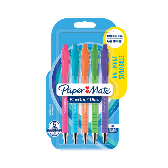Paper Mate - Kugelschreiber Flexgrip Druckknopf Bright Fun Medium sortiert 5 Stück