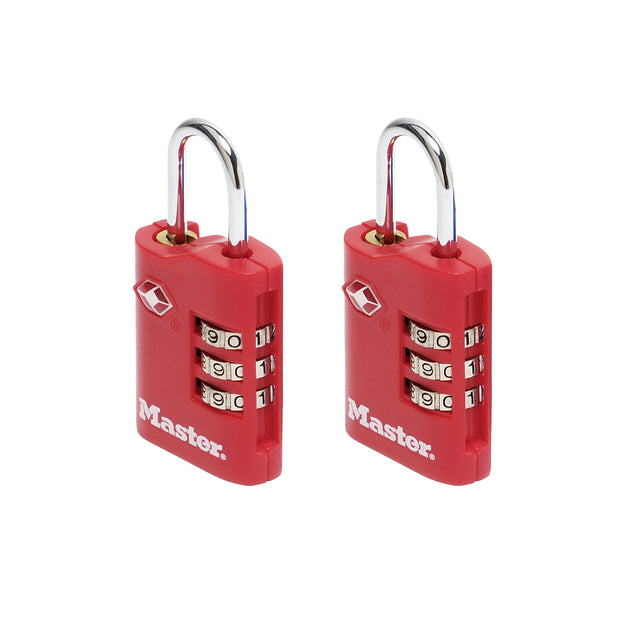 Master Lock – Vorhängeschloss Masterlock 3-stellige TSA-Kombination, Set mit 2 Schlössern, sortiert in zufälliger Farbe, 30 mm, 2 Stück