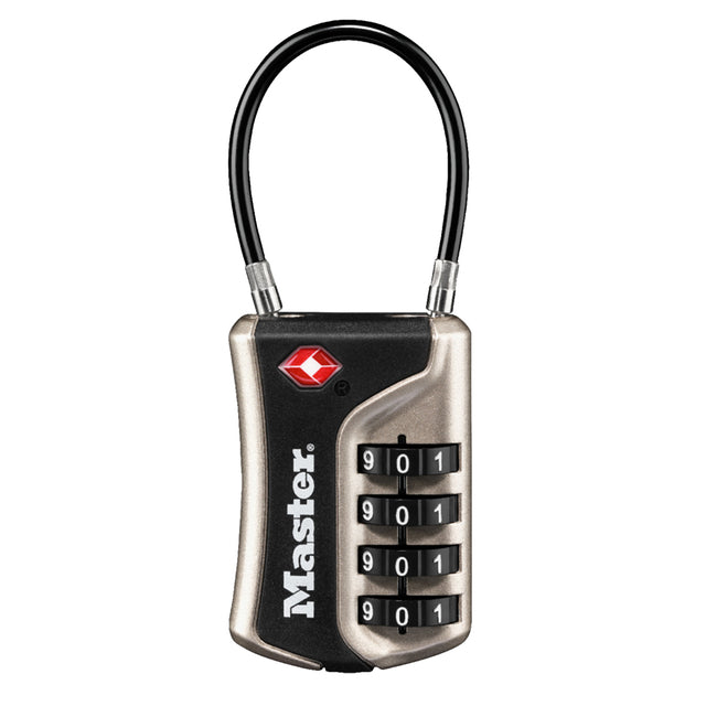 Master Lock - Vorhängeschloss Masterlock 4-stellige Zahlenkombination TSA flexibler Bügel schwarz 35 mm